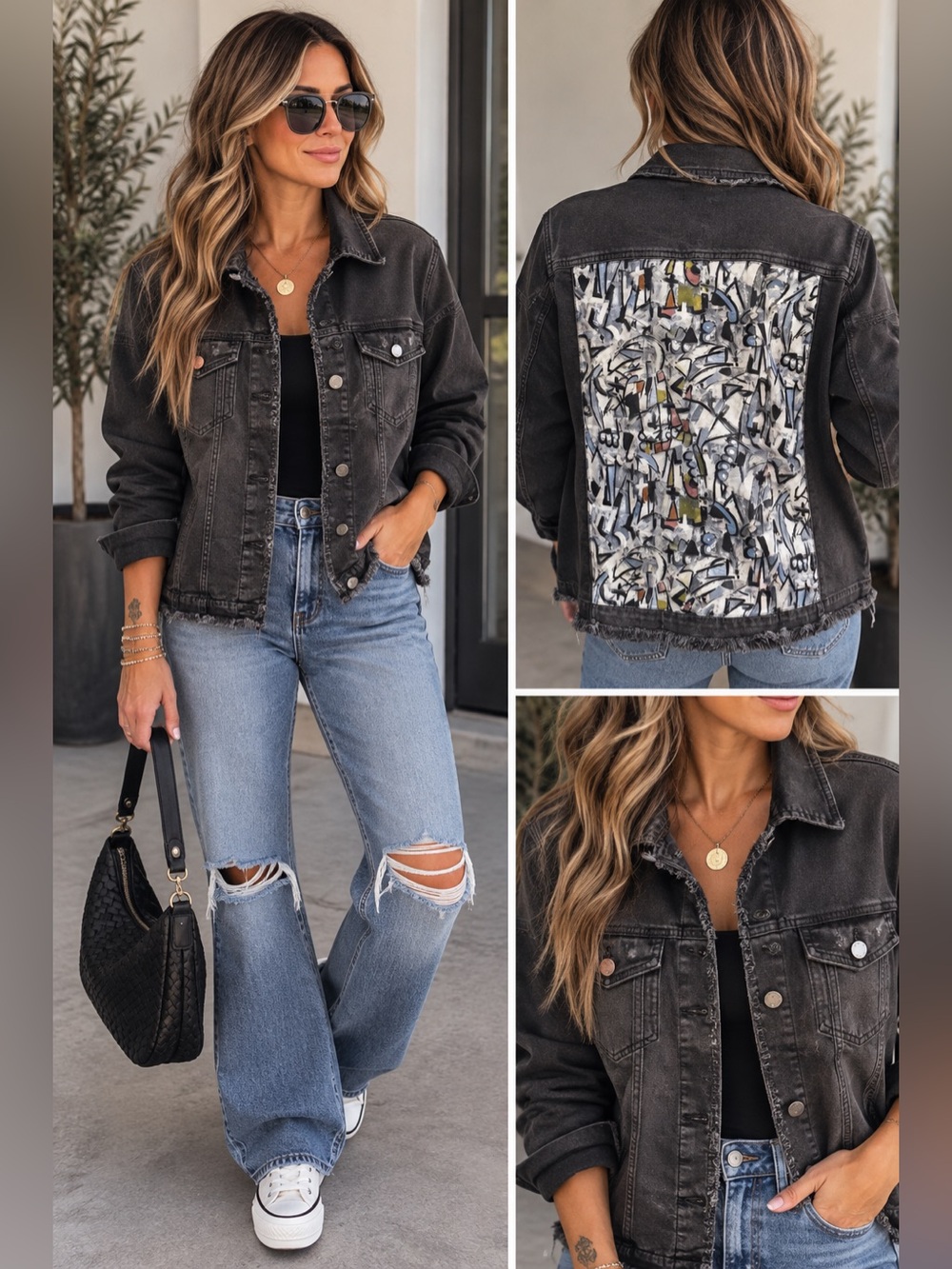 NWT AP•NY Graffiti Distressed Black Denim Jacket Size Medium